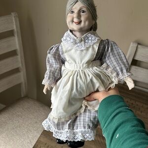 Charming Doll with Checkered Dress and Lace Apron